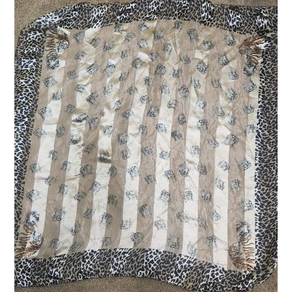 Animal Print Silk Scarf Shawl Gold Brown Sheer Cheetah Leopard Print‎ 36 X 36
